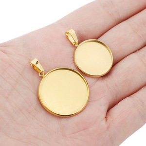 18K Acier Inoxydable Temps Gem Titulaire 6-30mm Collier Pendentif Vide Titulaire Mince Fond DIY Bijoux Accessoires avec Melon Boucle - Product Image 4