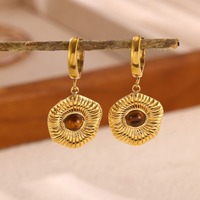 Boucles d'oreilles pendantes en forme d'hameçon, en acier inoxydable 304, avec breloques soleil et lune, créoles martelées dorées et pendentifs CZ, pour femmes, bijoux célestes