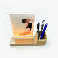 Porte-stylo multifonctionnel en bois à LED, à piles, avec commande tactile, lumière blanc chaud, veilleuse à intensité variable, organisateur de rangement DIY
