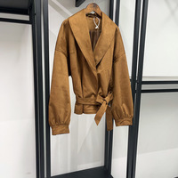 Ensemble deux pièces pour femmes AIMEISI, veste en daim classique minimaliste décontractée à col large et ceinture, jupe plissée
