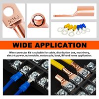 Kit d'embouts de câble de batterie électrique en cuivre, assortiment de cosses annulaires et de connecteurs de fils, avec gaine thermorétractable