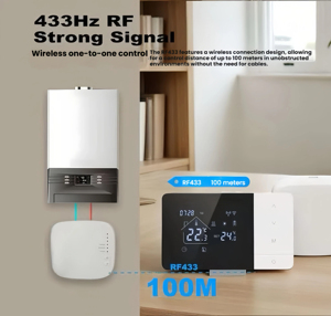 <span class=keywords><strong>Thermostat</strong></span> de chaudière <span class=keywords><strong>sans</strong></span> <span class=keywords><strong>fil</strong></span> Tuya Wifi RF433, portée longue distance 100M, <span class=keywords><strong>programmable</strong></span> sur 7 jours, alimenté par batterie USB - Product Image 5