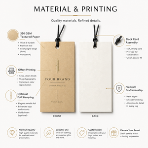 Étiquettes suspendues en papier de luxe personnalisées avec logo, texte texturé <span class=keywords><strong>or</strong></span> <span class=keywords><strong>champagne</strong></span>, étiquettes de marque de vêtements, étiquettes de <span class=keywords><strong>prix</strong></span> pour vêtements, cordon noir, vente en gros - Product Image 4
