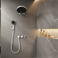 Ensemble de douche mural thermostatique en laiton poli à poignée unique, avec pommeau de douche à effet pluie et cartouche céramique, pour hôtels et villas