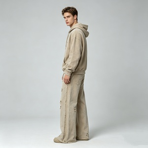 Men's sets Hooded Sweatshirt Set Printed French Terry Street Style Autumn Wear Black with <b>White</b> Pattern hoodie <b>joggers</b> wide leg - Product Image 3