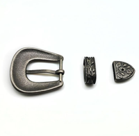 Set Gesper Pin Logam Perak Retro Langming 21mm Motif Daun Bunga Aksesoris Sabuk Kostum Kuno
