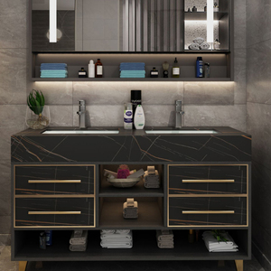 Offres Spéciales noir en bois luxe tocador de con freg Euro Style hôtel salle de bain vanité ensemble moderne luxe salle de bain meubles - Product Image 2