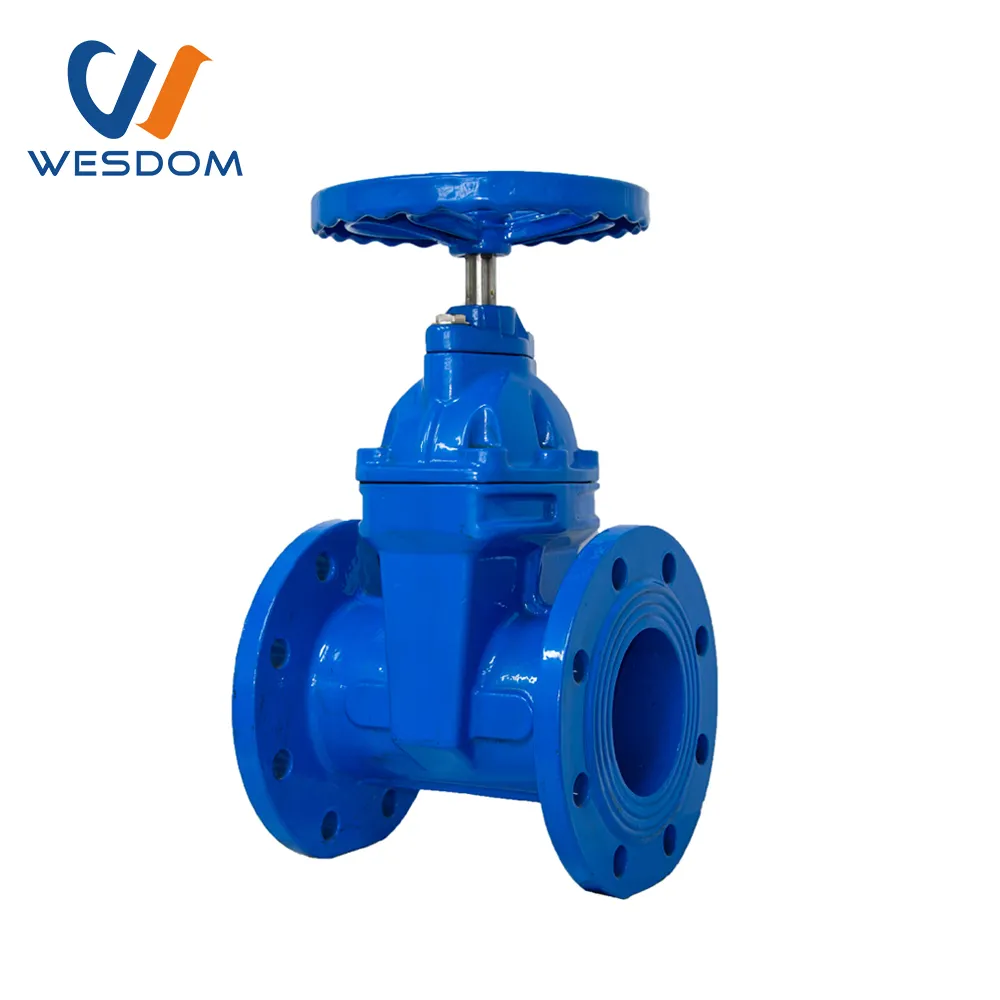 WESDOM DIN3352 F5 Gate Valve DN80 Ductile Iron Flanged Water Fluid Non Ring Stem stainless Steel Manual Handwheel 2''-48'' Blue