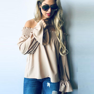 Alla moda della signora sexy con <span class=keywords><strong>scollo</strong></span> <span class=keywords><strong>a</strong></span> barchetta <span class=keywords><strong>a</strong></span> manica lunga <span class=keywords><strong>camicetta</strong></span> delle donne top OC39 - Product Image 4