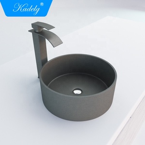 Évier de salle de bain moderne rond en granit noir avec plateau, facile à nettoyer - Product Image 3