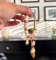 Porte-clés breloque de sac fait main en perles pastel, pendentif cœur doré, perle de cristal étoile, pour femme, décoration de sac à main, cadeau
