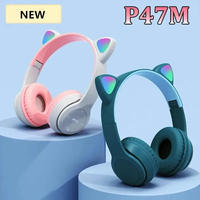 Auriculares Inalámbricos P47M con Orejas de Gato Luminosas, Batería de 200 mAh, Auriculares Plegables para Juegos, Sonido Hi-Fi BT5.0, Auriculares Supraaurales