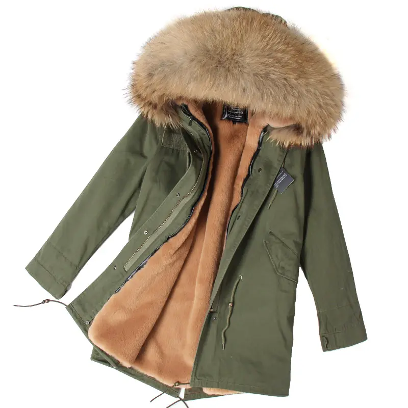 Drop Shipping Winter Best Performance Women Parka Raccoon Fur Hood And Lining Detachable Outwear Woman Faux Fur Parkas