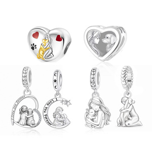 Abalorios de Plata con Diseño de Luna, Estrella, Niña Abrazando a un Perro, '<span class=keywords><strong>Para</strong></span> <span class=keywords><strong>Siempre</strong></span> en <span class=keywords><strong>Mi</strong></span> Corazón', <span class=keywords><strong>para</strong></span> Amantes de Mascotas, Perros y Ángeles, Compatibles con Pulseras Originales de Joyería Berloque - Product Image 1