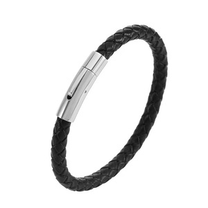 Leather Woven Bracelet Stainless Steel Magnetic Buckle 7.5 8.5 9 Inches Geometric Design Gift For <b>Men</b> Jewelry - Product Image 3