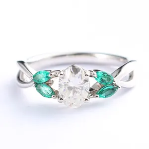 New Trend Customized Moissanite Diamond Gemstone 10K 14K 18K Gold Band Ring Jewelry Green Moissanite Ring