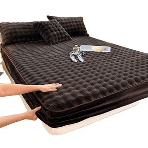 Rambut panjang hangat empuk penutup kasur flanel kasur Crib Topper ditiru rambut Mink lembaran dipasang beludru tebal perlindungan Mat - Product Image 3