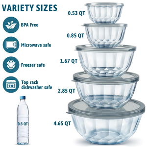 Cute Crystal Glass Mixing Bowls Set <b>Large</b> Salad Bowls Lids Dishwasher Safe Storage <b>Bins</b> for Cooking Baking Prepping - Product Image 2