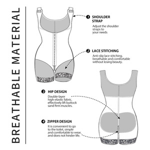 Gaine sculptante intégrale pour femme à poitrine ouverte, avec fermeture éclair à l'entrejambe, bretelles larges, post-partum, contrôle du ventre et effet push-up fessier - Product Image 4