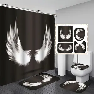 防水生地バスルーム装飾セット神聖な天使の翼シャワーカーテンラグ付き