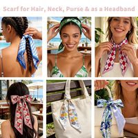Foulard en satin pour femme 35"x2.36" – Foulard multifonctionnel pour sac et pochette, motif géométrique imprimé en sérigraphie