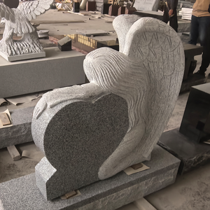 Lápida Clásica con Forma de Corazón de Ángel, Completamente Pulida Excepto la Estatua, Fabricada con Granito Gris Padang (G614) de Alta Calidad - Product Image 5