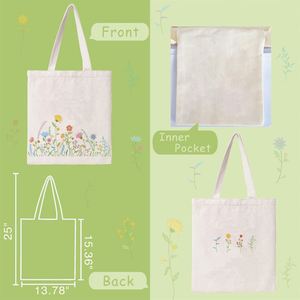 Sac fourre-tout en toile personnalisé pour le shopping, les cadeaux, les voyages, réutilisable, imprimé de fleurs, sac en coton à fleurs colorées pour femmes - Product Image 2