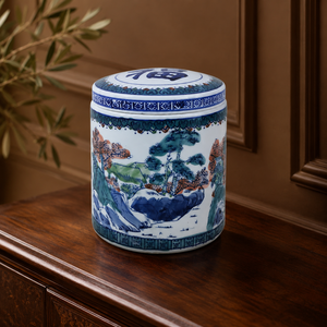 Fabrik-Großhandel Blau-Weiße Landschafts-Keramik-Urnen für Menschenasche Traditionelle Chinesische Porzellan-Bestattungsurne - Product Image 6