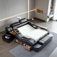 Multifunktionales Smart-Lederbett mit HD-Projektor, Nacken- und Rückenmassage, Bluetooth-Audio, Aufbewahrungsschrank und Safe für Heimprojekte