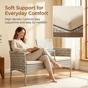 <span class=keywords><strong>Canapé</strong></span> deux <span class=keywords><strong>places</strong></span> en rotin tressé à la main, résistant aux intempéries, couleur beige clair, avec table latérale centrale amovible pour balcon et <span class=keywords><strong>jardin</strong></span> - Product Image 3