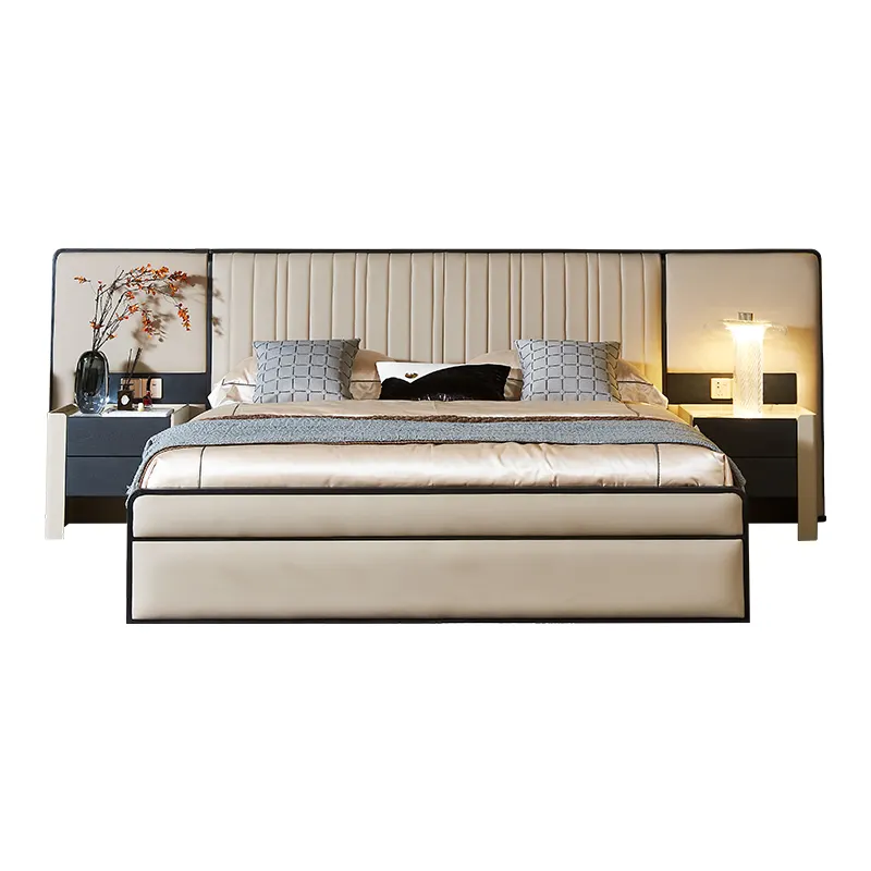 Luxe Italiaanse Slaapkamer Kingsize Lederen Metalen Bedden Set Moderne Fluwelen Getuft Gestoffeerde Dubbele Queen Size Meubelbed