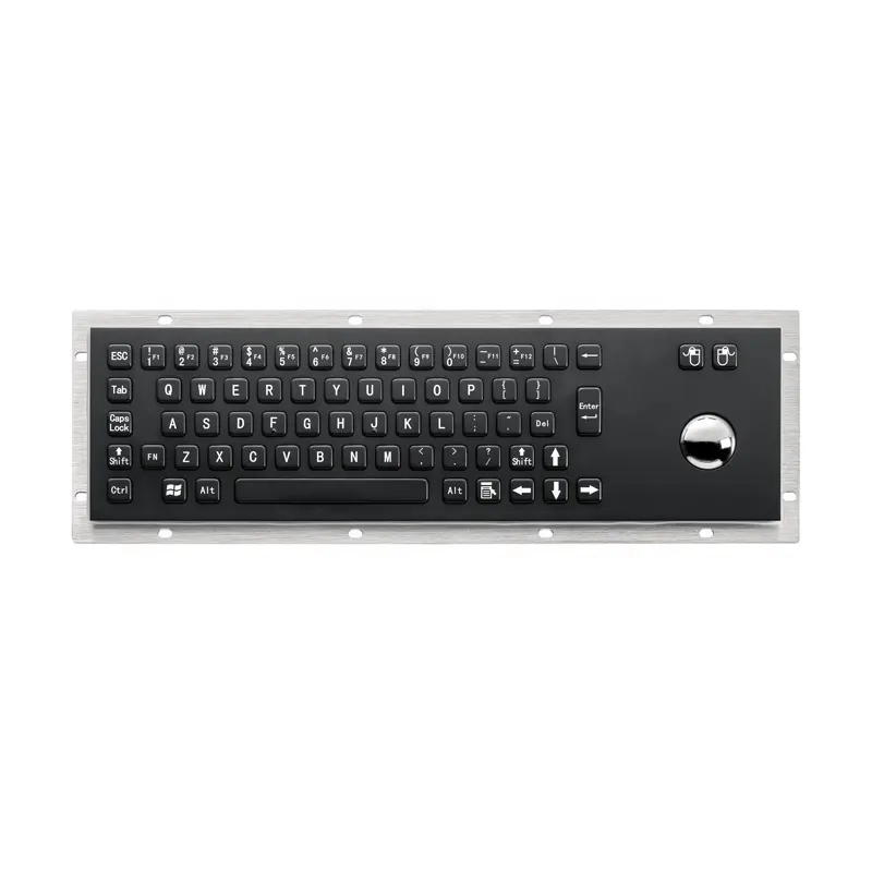 IP65 Waterproof Black 67 Keys Rugged Stainless Steel Metal Industrial Keyboard With Trackball For Self-Service Kiosk Terminals