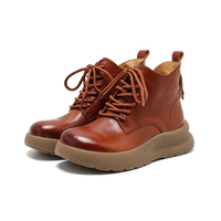 Bottines à lacets imperméables en cuir ciré pour femmes avec semelle extérieure en caoutchouc respirantes et légères
