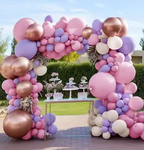 Kit de guirlanda de balões com ouro rosa, balões metálicos para casamento, chá de bebê, princesa, festa de aniversário, pronto em estoque, rosa e roxo