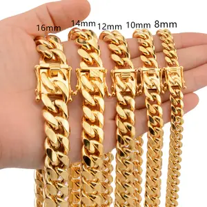 New wholesale 6-14MM wide 14K18K stainless steel bib Cuban chain spot fashion men's necklace