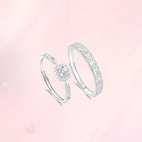 Bagues de couple en argent sterling S999, motif ciel étoilé petit cube, sertissage à tension coupe rose, style signet, tendance, luxe léger, minimaliste