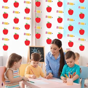 Guirnalda de Papel Resistente para el Regreso a Clases con Diseño de Manzana Roja y Lápiz Amarillo, Decoración de Pared para Aula Impresa en 2 Colores - Product Image 2