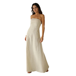 Elegante Vestido Maxi sin Tirantes en Color Crema, Silueta Ajustada, Ropa Formal, Tejido Tejido, Vestido de Verano 2026 - Product Image 1