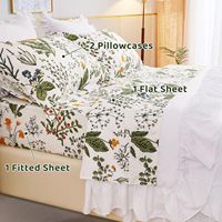 Reine Lisse Respirant Hôtel Mignon Facile D'entretien Extra Doux Confortable Plante Tropicale Floral Imprimé Coton Draps Ensemble