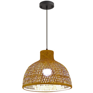 Bamboo Woven Pendant <b>Light</b> Round E26 Led Single Head Chandelier For Dining Room Hotel Guesthouse Zen Style - Product Image 5