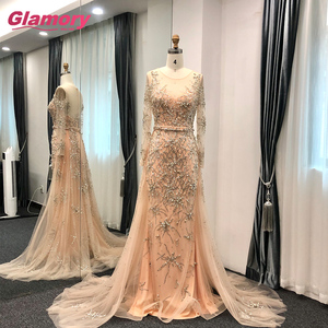 chinese dress ladies Kaya- Rose Gold Sequin Dress with Long Sleeve and Side Slit XL main image 0