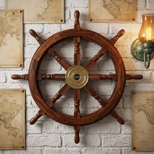 Wooden Handmade Round Openwork Carved Laser Printed Polished Antique Imitation Brown 18 Inch Nautical <b>Ship</b> <b>Wheel</b> Home Decor - Product Image 2