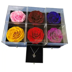 Cadeau idéal pour la Saint-Valentin et la fête des mères 2025, boîte à bijoux carrée en acrylique <span class=keywords><strong>avec</strong></span> des roses éternelles préservées, parfait pour elle - Product Image 4