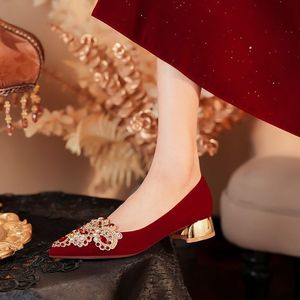 Red Pointed Toe Heeled <b>Sandals</b> With Rhinestones <b>Low</b> Block <b>Heel</b> Comfort Elegant <b>Wedding</b> Party Shoes Size 3333H-007 - Product Image 1