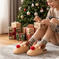 Mignonnes pantoufles d'hiver 3D renne Rudolph pour femme et couple, à bout fermé, chaudes, moelleuses, semelle TPR, cadeau de Noël