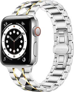 Tali jam tangan pintar baja Tungsten mewah, tali jam tangan logam gelang baja Tungsten mewah untuk jam tangan Apple seri 1234567SE tali jam tangan pintar tahan lama untuk pria dan wanita