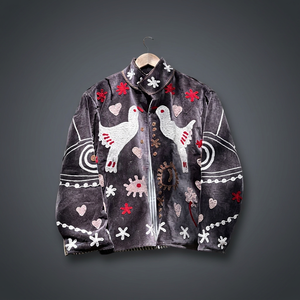 Chaqueta de terciopelo bordada a mano con diseño de palomas y flores, cuello mandarín, manga larga, abrigo de otoño para mujer, venta al por mayor. - Product Image 3