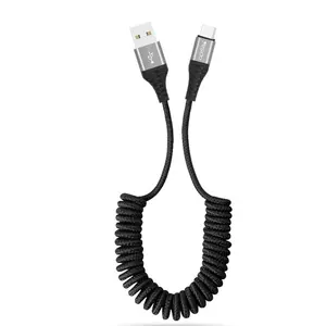 Phone Charging 1.5M Spring Usb Data Cable Line Cotton Braided 2.4A Charger Cable For Apple