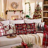 Housses de coussin de Noël 2026, motifs festifs de Noël à carreaux, flocons de neige, sapins et gnomes pour la décoration de la maison en période des fêtes