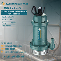Pompa Air Celup Listrik OEM Grandfar QDX 0.75kw 26M 150L/mnt Tekanan Tinggi Berbahan Besi Cor dengan Motor Tembaga